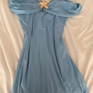 Hello Molly Blue Off-Shoulder Dress with Starfish Accent